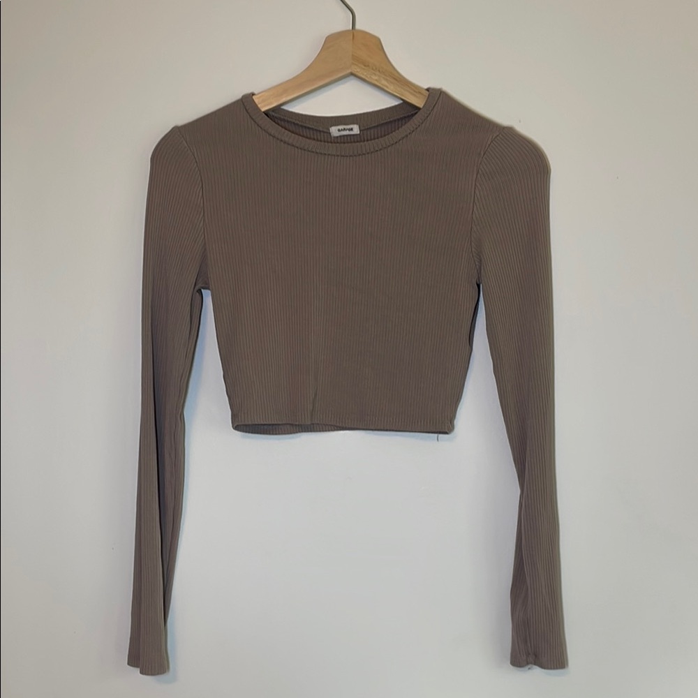 Garage Light Brown Fitted Crop Long Sleeve T-Shirt